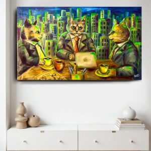 Oleo  Gatitos en la oficina