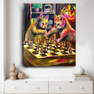 Oleo  Gatitos jugando ajedrez